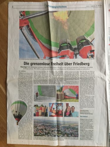 Ballonfahrten Augsburg in der Friedberger Zeitung 2017