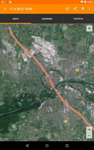 Fahrtroute einer Ballonfahrt über Ingolstadt